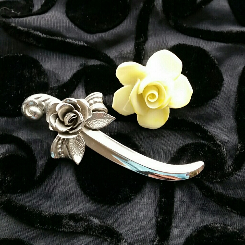 Vintage Coro Signed Sword Rose Brooch